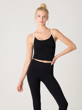 Daughter Lessons Jacq Tank - Black Ruched Cami Tank with Contrast Straps